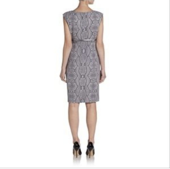 Calvin Klein Sheath Dress - Snakeskin Sleek Belt Silver Grey Fitted Slit Size 6 - Picture 2 of 15
